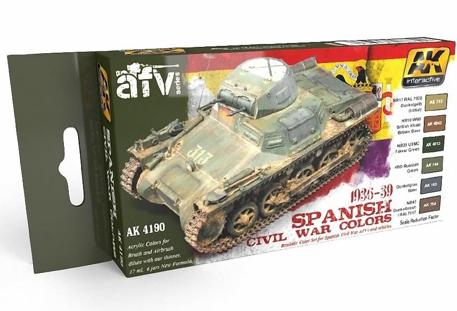 AK Interactive 4190 AFV Series: Spanish Civil War 1936-1939 Acrylic Paint Set (6 Colors)