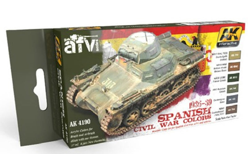 AK Interactive 4190 AFV Series: Spanish Civil War Colors 1936-1939 Acrylic Paint Set (6 Colors) 17ml