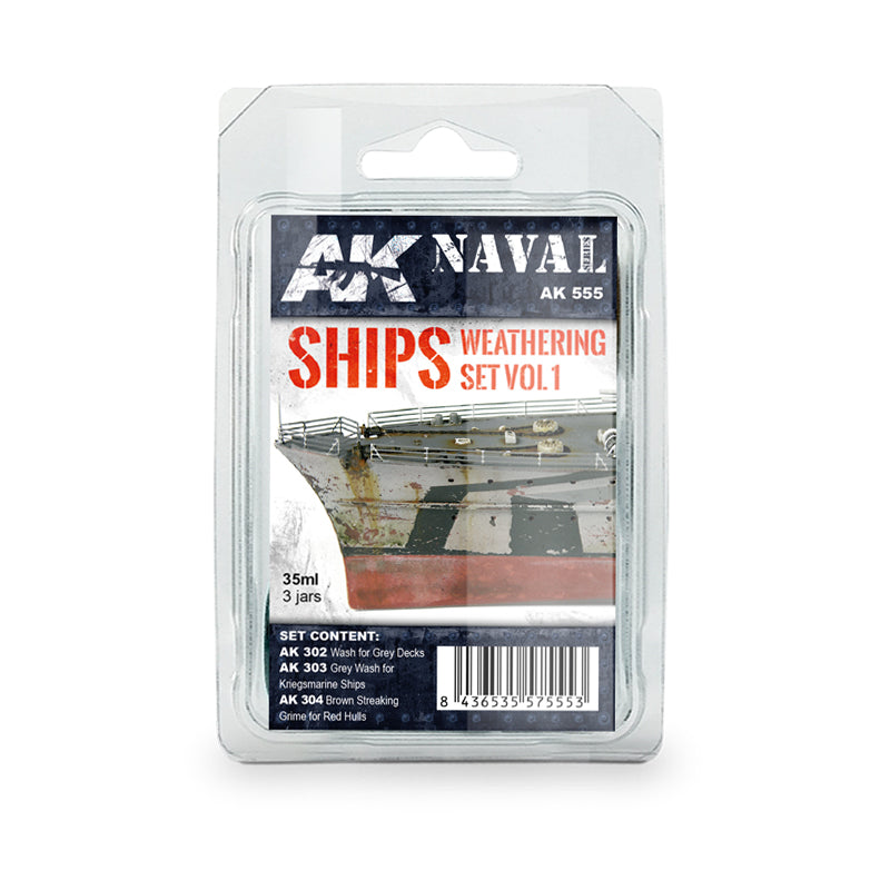 AK Interactive 555 Naval Ships Weathering Vol.1 Enamel Paint Set (302, 303, 304)