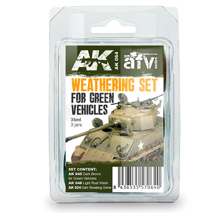 AK Interactive 64 Green Vehicle Washes & Grime Enamel Paint Set (24, 45, 46)