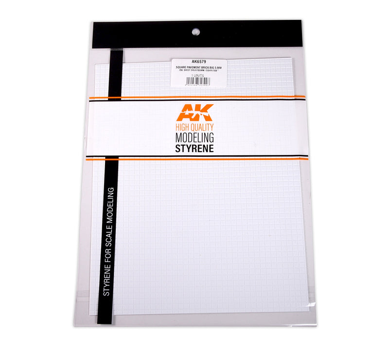 AK Interactive 6579 Square Pavement Big Brick Styrene Sheet 5mm 9.64"x7.68"