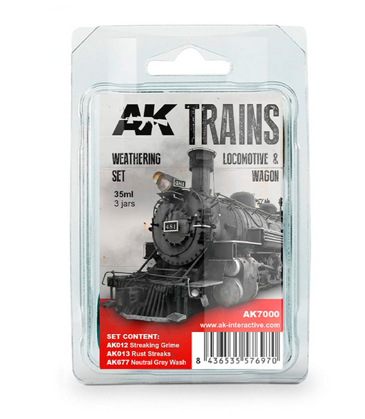 AK Interactive 7000 Trains: Locomotive & Rollingstock Weathering Enamel Paint Set (3 Colors)