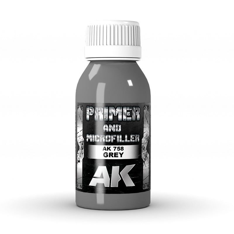 AK Interactive 758 Grey Primer & Microfiller 100ml Bottle