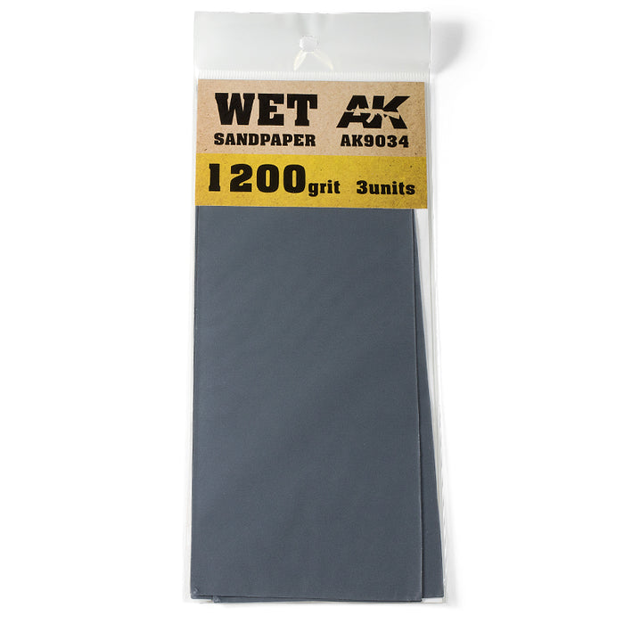 AK Interactive 9034 Wet Sandpaper Sheets 1200 Grit (3 Pack)