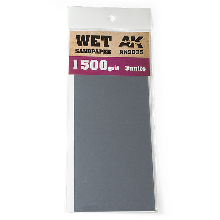 AK Interactive 9035 Wet Sandpaper Sheets 1500 Grit (3 Pack)