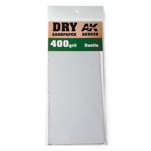 AK Interactive 9038 Dry Sandpaper Sheets 400 Grit (3 Pack)
