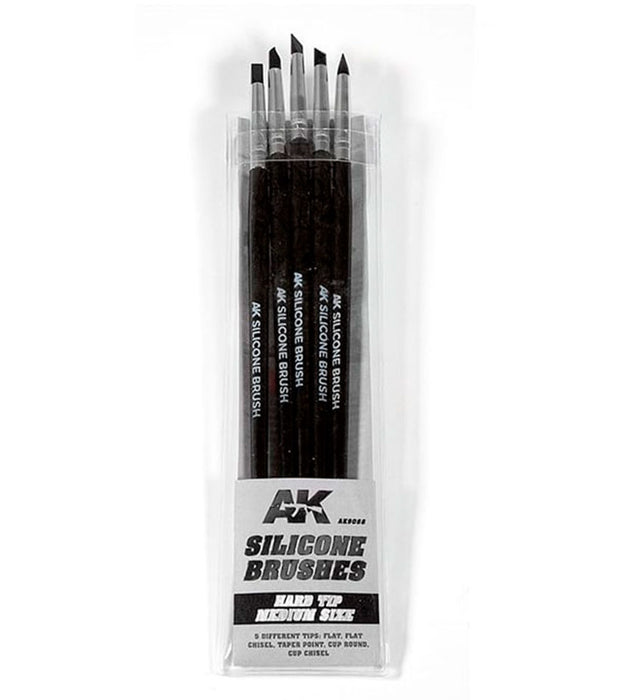 AK Interactive 9088 Hard Tip Medium Size Silicone Brushes 5 Pack