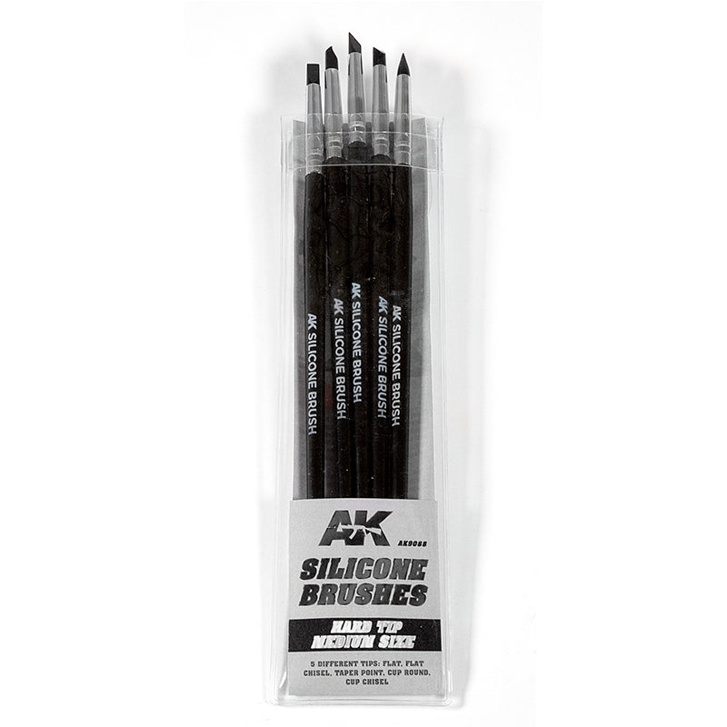 AK Interactive 9088 Medium Size Hard Tip Silicone Brush Set: 5 different