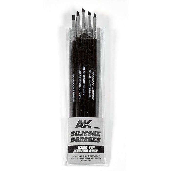 AK Interactive 9088 Medium Size Hard Tip Silicone Brush Set: 5 different