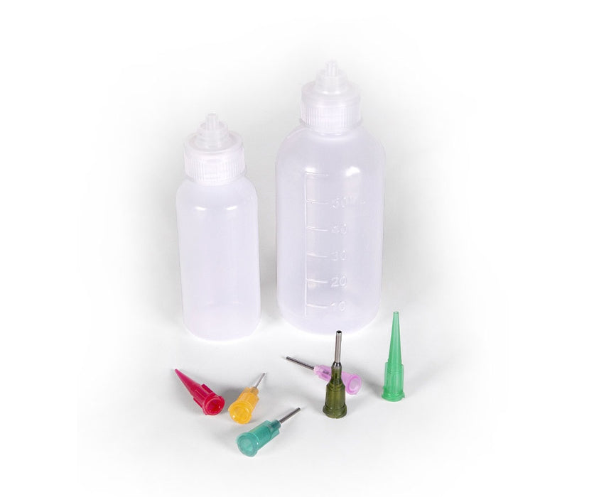 AK Interactive 9328 Precision Dispensers: 50ml & 30ml Empty Bottles, 2 Plastic & 4 Metal Needles