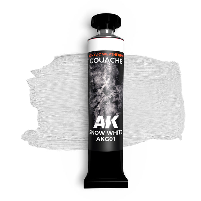 AK Interactive G01 Gouache Snow White Acrylic Weathering Paint 20ml Tube