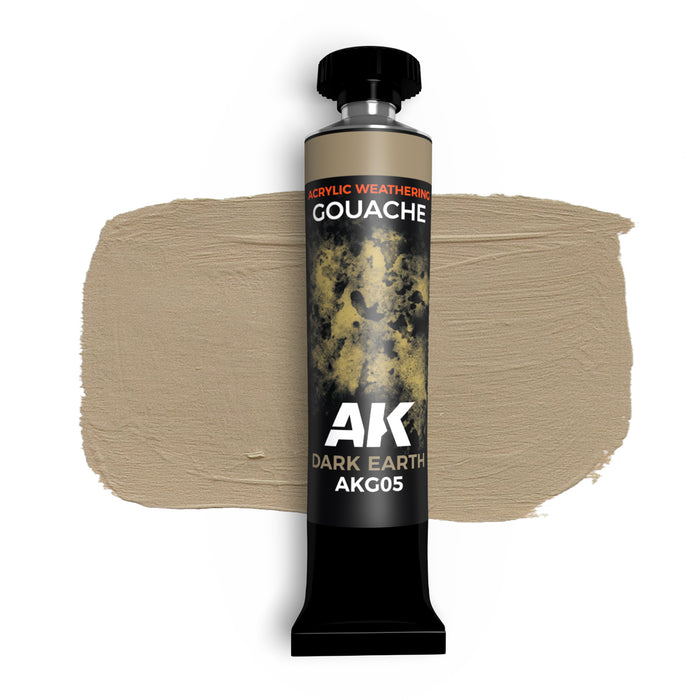 AK Interactive G05 Gouache Dark Earth Acrylic Weathering Paint 20ml Tube