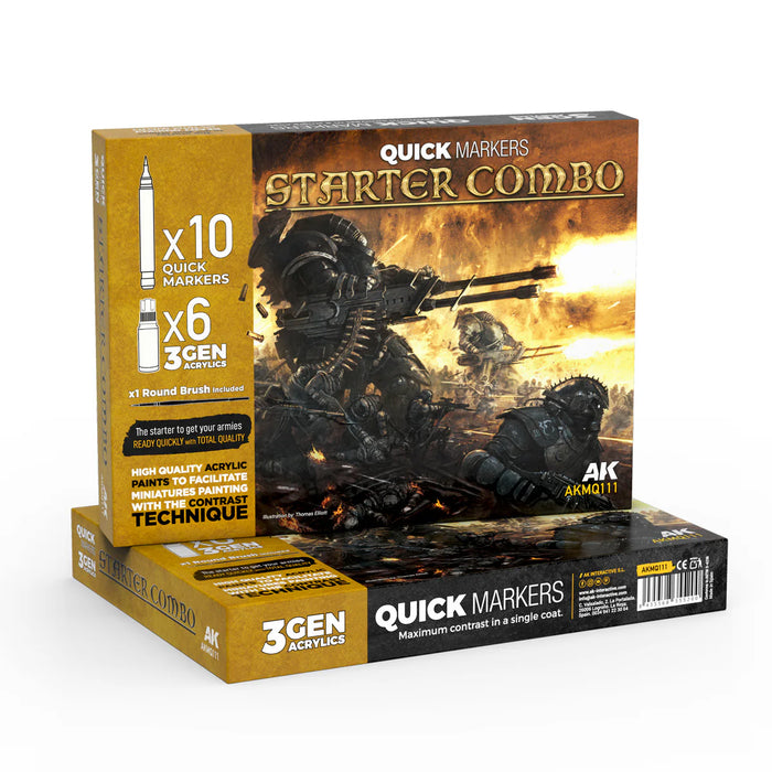 AK Interactive MQ111 Starter Combo Quick Markers + 3 Gen Set (10 Markers and 6 Acrylic Paints)