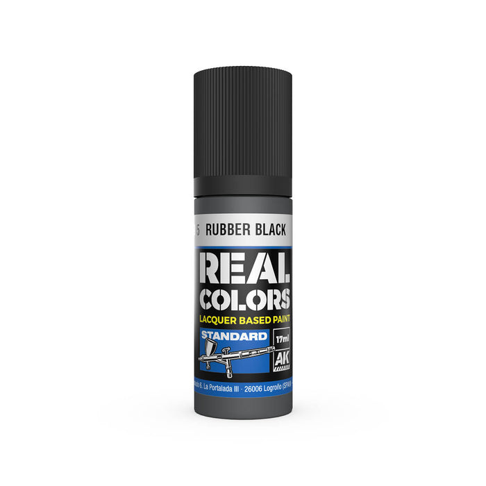 AK Interactive RC805 Real Colors Standard: Rubber Black Lacquer Based Paint 17ml Bottle