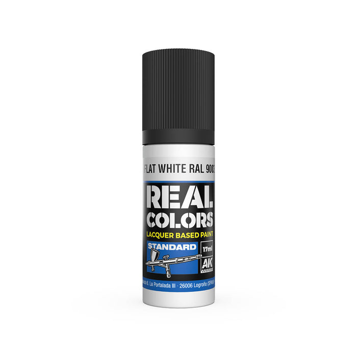 AK Interactive RC806 Real Colors Standard: Flat White RAL9003 Lacquer Based Paint 17ml Bottle