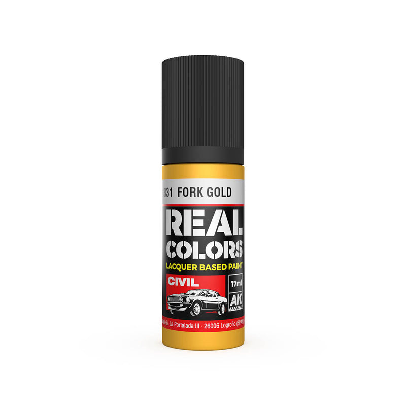 AK Interactive RC831 Real Colors Civil: Fork Gold Lacquer Based Paint 17ml Bottle