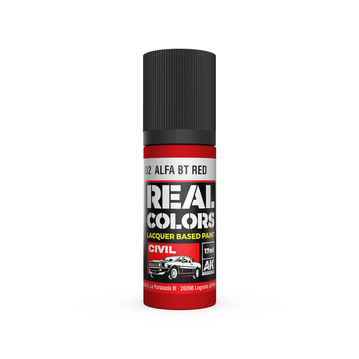 AK Interactive RC832 Real Colors Civil: BT Alfa Red Lacquer Based Paint 17ml Bottle