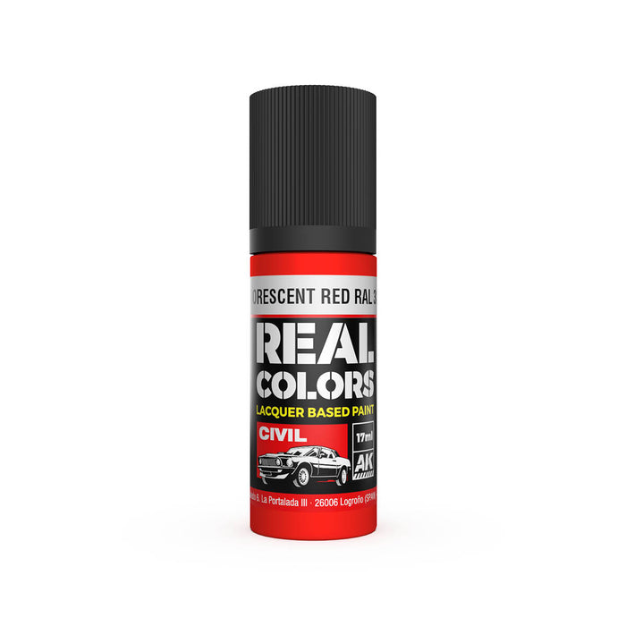 AK Interactive RC837 Real Colors Civil: Fluorescent Red RAL3026 Lacquer Based Paint 17ml Bottle