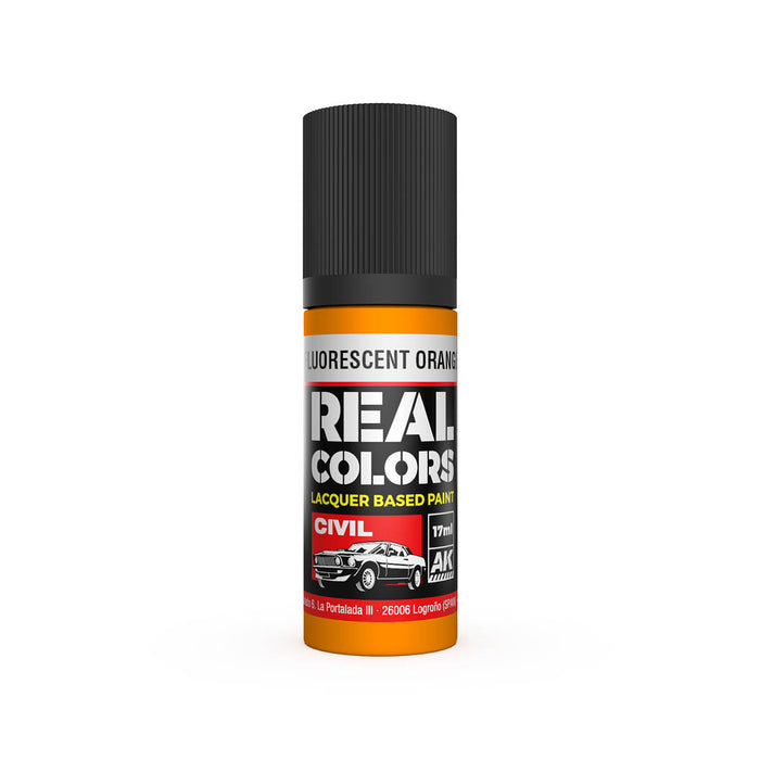 AK Interactive RC838 Real Colors Civil: Fluorescent Orange RAL3024 Lacquer Based Paint 17ml Bottle