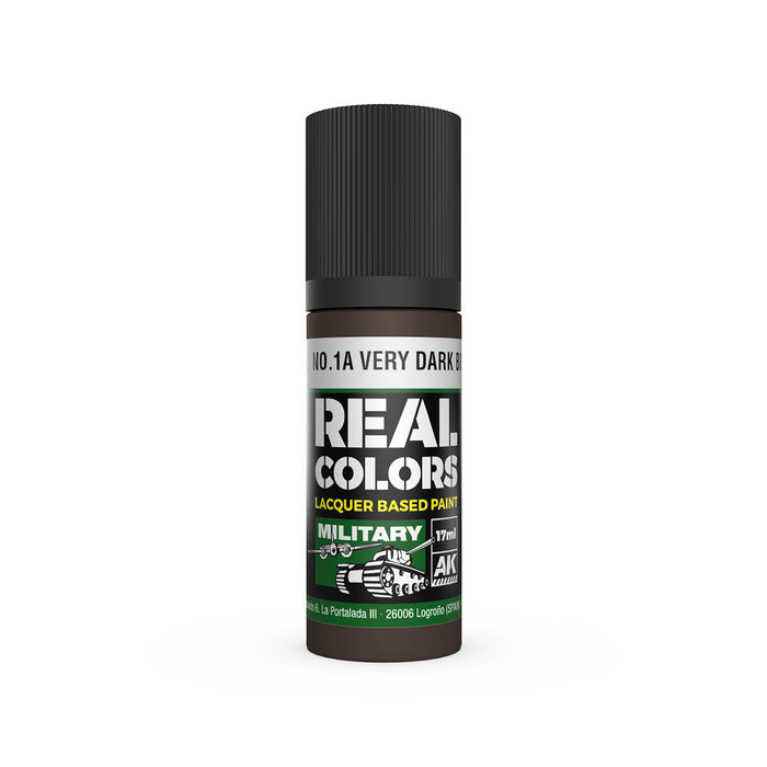 AK Interactive RC873 Real Colors Military: SCC No.1A Very Dark Brown Lacquer Based Paint 17ml Bottle