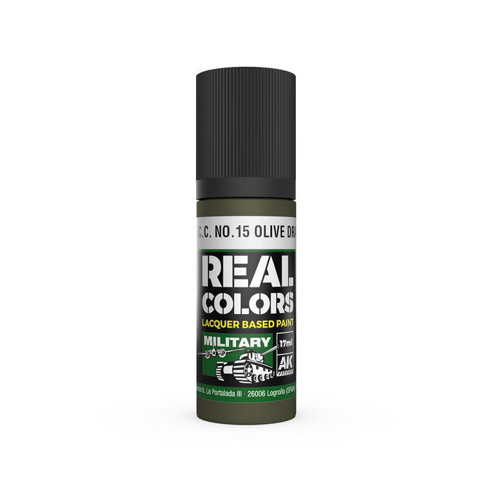 AK Interactive RC875 Real Colors Military: SCC No.15 Olive Drab Lacquer Based Paint 17ml Bottle