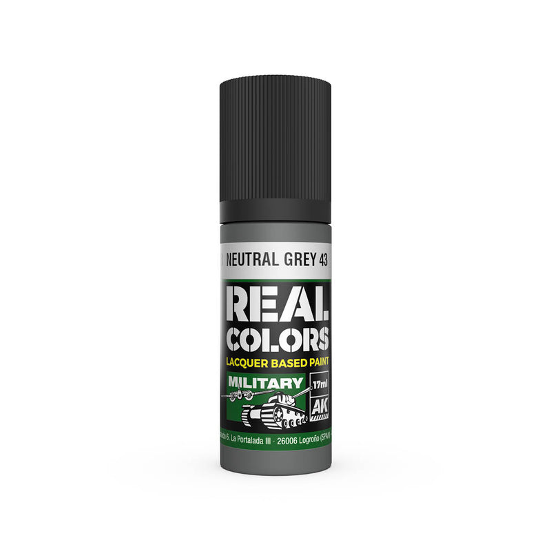 AK Interactive RC928 Real Colors Military: Neutral Grey 43 Lacquer Based Paint 17ml Bottle