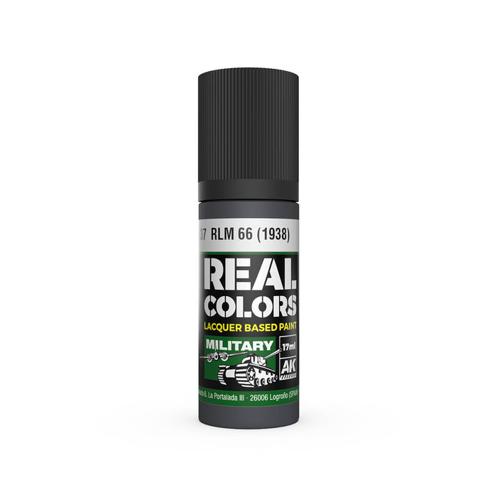 AK Interactive RC937 Real Colors Military: RLM66 1938 Dark Grey Lacquer Based Paint 17ml Bottle