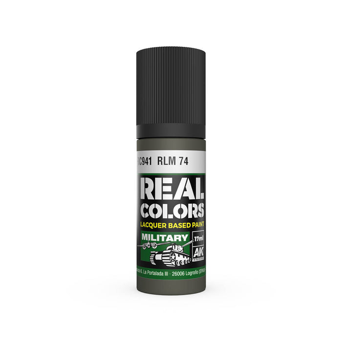 AK Interactive RC941 Real Colors Military: RLM74 Grey Green Lacquer Based Paint 17ml Bottle