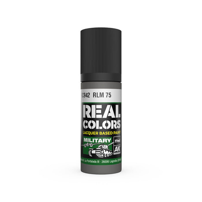 AK Interactive RC942 Real Colors Military: RLM75 Grey Violet Lacquer Based Paint 17ml Bottle