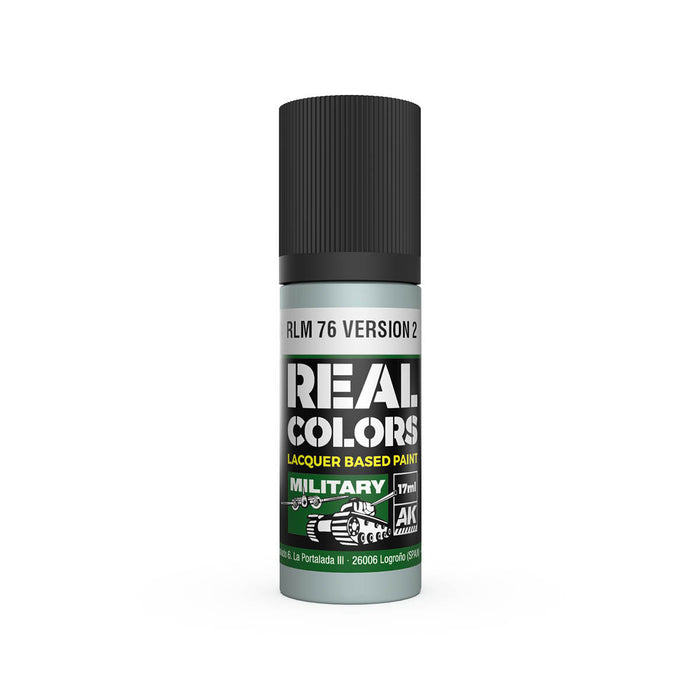 AK Interactive RC944 Real Colors Military: RLM76 Version 2 Light Blue Lacquer Based Paint 17ml Bottle