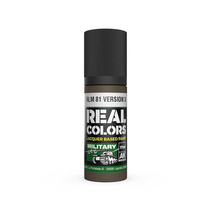 AK Interactive RC950 Real Colors Military: RLM81 Version 3 Brown Lacquer Based Paint 17ml Bottle