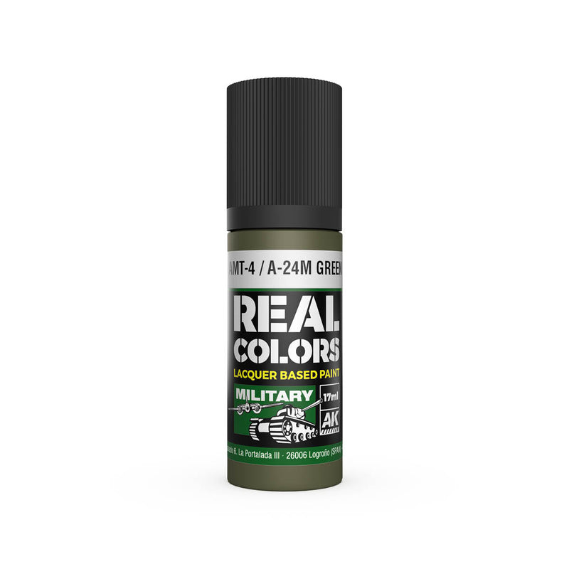AK Interactive RC975 Real Colors Military: AMT4/A24M Green Lacquer Based Paint 17ml Bottle
