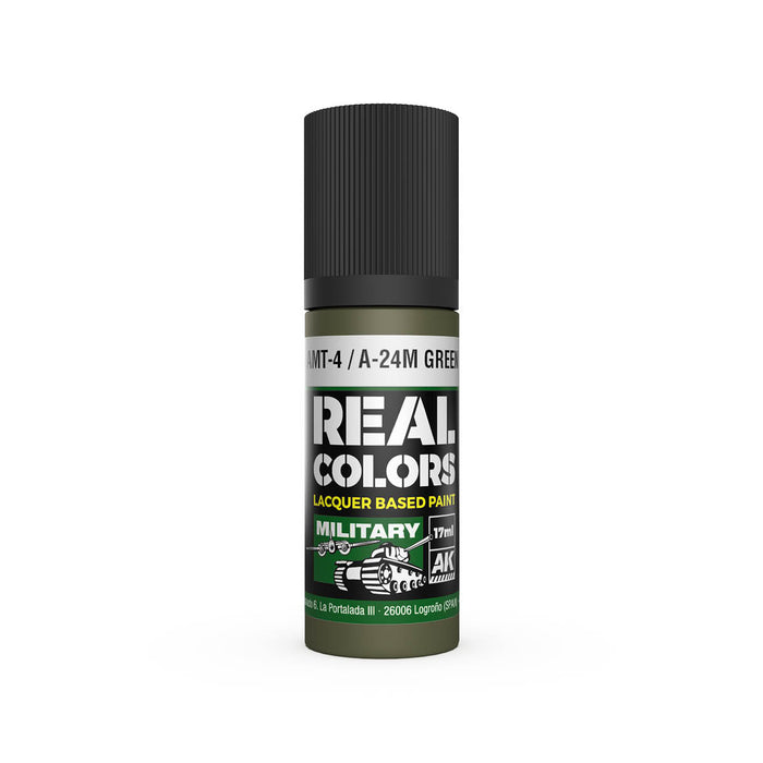 AK Interactive RC975 Real Colors Military: AMT4/A24M Green Lacquer Based Paint 17ml Bottle
