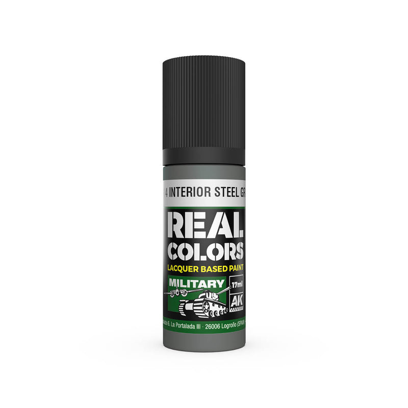 AK Interactive RC979 Real Colors Military: A14 Interior Steel Grey Lacquer Based Paint 17ml Bottle