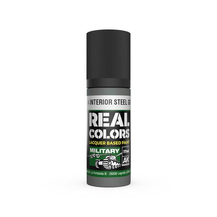 AK Interactive RC979 Real Colors Military: A14 Interior Steel Grey Lacquer Based Paint 17ml Bottle