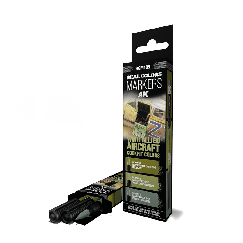 AK Interactive RCM109 WWII Allied Aircraft Cockpit Real Color Paint Marker Set (3 Pack)