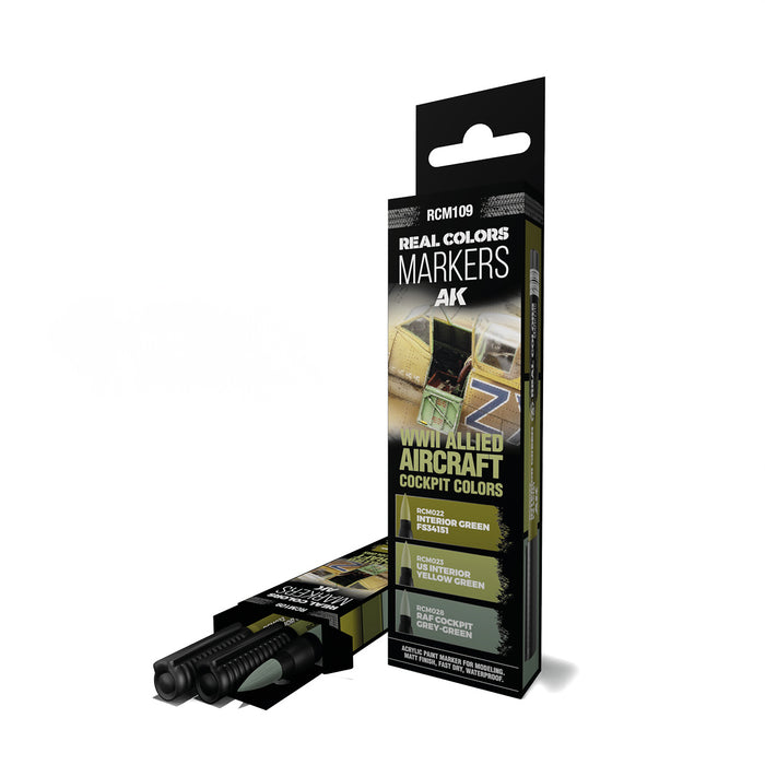 AK Interactive RCM109 WWII Allied Aircraft Cockpit Real Color Paint Marker Set (3 Pack)