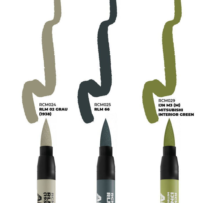 AK Interactive RCM110 WWII Axis Aircraft Cockpit Real Color Paint Marker Set (3 Pack)