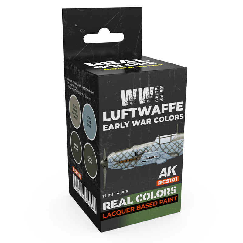 AK Interactive RCS101 Real Colors Set: WWII Luftwaffe Early War Lacquer Based Paint (4 Pack)