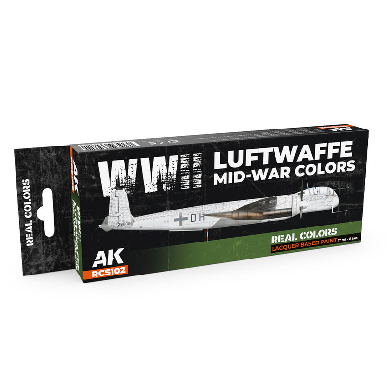AK Interactive RCS102 Real Colors Set: WWII Luftwaffe Mid-War Lacquer Based Paint (8 Pack)