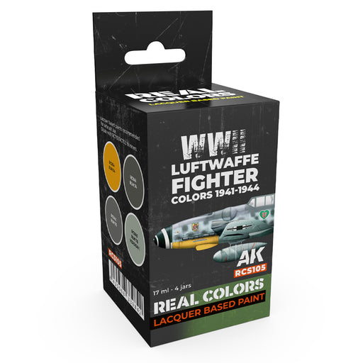 AK Interactive RCS105 Real Colors Set: Luftwaffe Fighter 1941-44 Lacquer Based Paint (4 Pack)