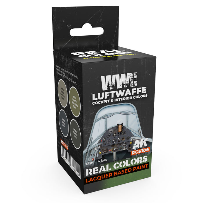 AK Interactive RCS106 Real Colors Set: WWII Luftwaffe Cockpit & Interior Lacquer Based Paint (4 Pack)