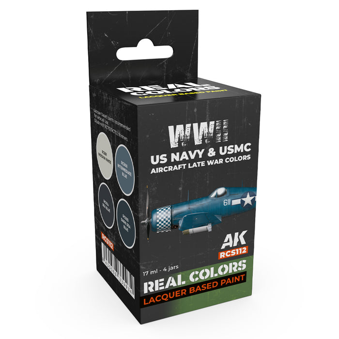 AK Interactive RCS112 Real Colors Set: WWII US Navy & USMC Aircraft Late War Lacquer Based Paint (4 Pack)