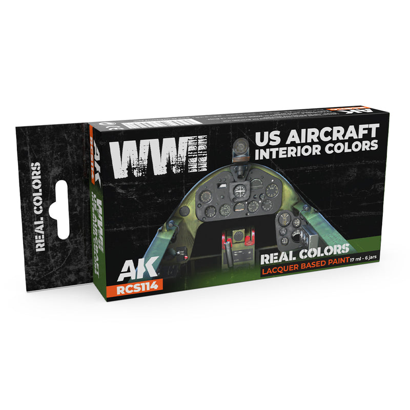 AK Interactive RCS114 Real Colors Set: WWII US Aircraft Interior Lacquer Based Paint (6 Pack)