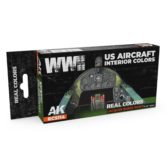 AK Interactive RCS114 Real Colors Set: WWII US Aircraft Interior Lacquer Based Paint (6 Pack)