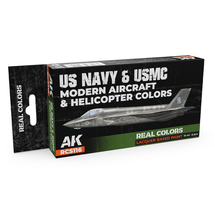 AK Interactive RCS116 Real Colors Set: US Navy & USMC Modern Aircraft & Helicopter Lacquer Based Paint (6 Pack)
