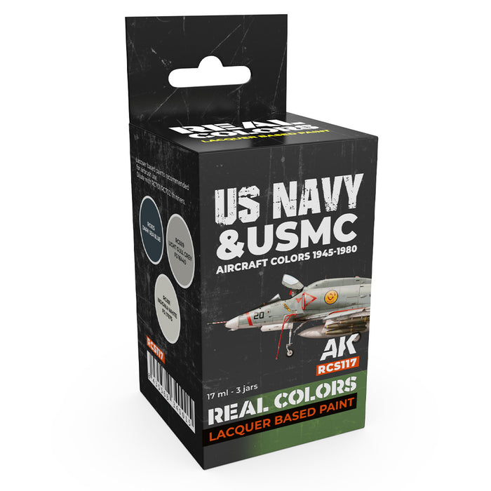 AK Interactive RCS117 Real Colors Set: US Navy & USMC Aircraft 1945-80 Lacquer Based Paint (3 Pack)