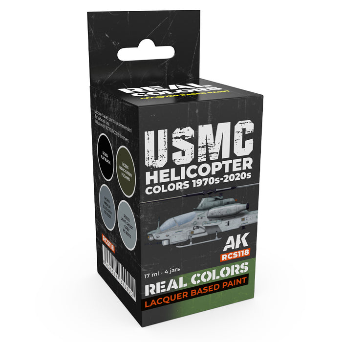 AK Interactive RCS118 Real Colors Set: USMC Helicopter 1970s-20s Lacquer Based Paint (4 Pack)