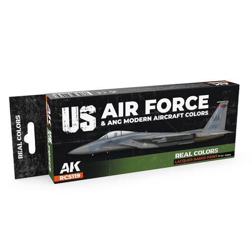 AK Interactive RCS119 Real Colors Set: US Air Force & ANG Modern Aircraft Lacquer Based Paint (8 Pack)