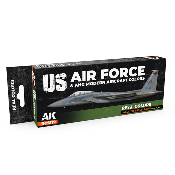 AK Interactive RCS119 Real Colors Set: US Air Force & ANG Modern Aircraft Lacquer Based Paint (8 Pack)